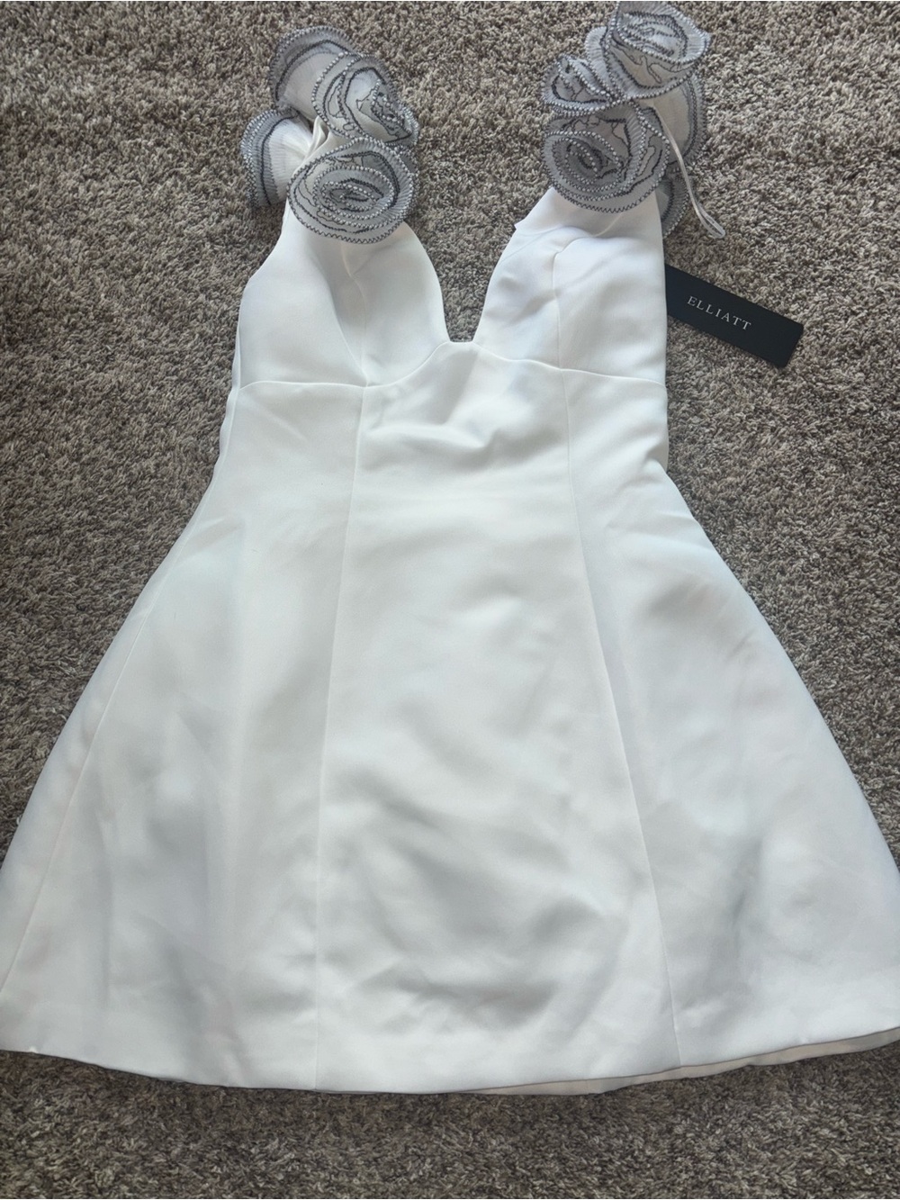 Elliatt White Mini Dress with Silver Rosette Straps